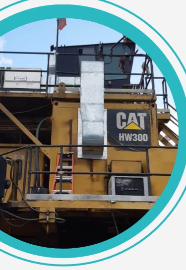 Ductos de aire acondicionado instalados en equipo minero CAT HW300, mina Drummond